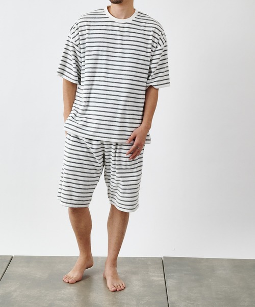 COLONY 2139（コロニートゥーワンスリーナイン）の「【MEN'S】パイルボーダーショートパンツ/ルームウェア(セットアップ可)（ルームウェア/パジャマ・メンズ・チャコールグレー/ホワイト・LARGE/MEDIUM）」の10枚目の写真