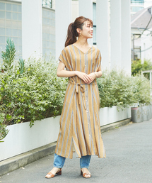 abahouse mavie | ecru　2WAYストライプ＆シアーシャツワンピース(ワンピース)