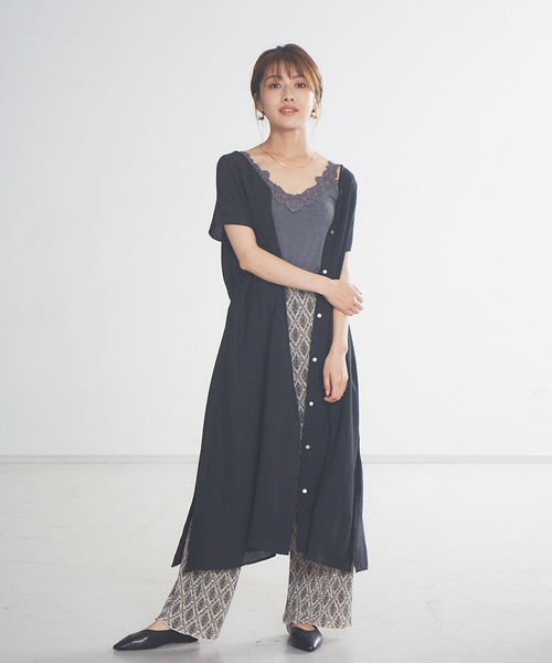 abahouse mavie（アバハウスマヴィ）の「ecru　2WAYストライプ＆シアーシャツワンピース（ワンピース・レディース・モスグリーン/ブラック/ベージュ・フリー）」の2枚目の写真