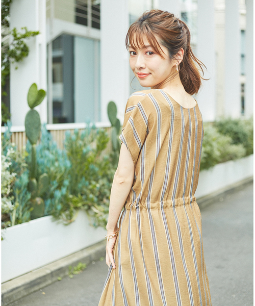 abahouse mavie（アバハウスマヴィ）の「ecru　2WAYストライプ＆シアーシャツワンピース（ワンピース・レディース・モスグリーン/ブラック/ベージュ・フリー）」の7枚目の写真