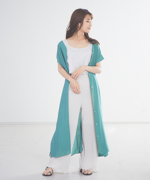 abahouse mavie（アバハウスマヴィ）の「ecru　2WAYストライプ＆シアーシャツワンピース（ワンピース・レディース・モスグリーン/ブラック/ベージュ・フリー）」の9枚目の写真