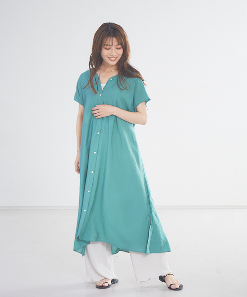 abahouse mavie（アバハウスマヴィ）の「ecru　2WAYストライプ＆シアーシャツワンピース（ワンピース・レディース・モスグリーン/ブラック/ベージュ・フリー）」の10枚目の写真