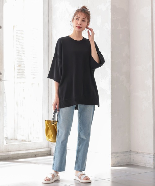 KOBE LETTUCE（コウベレタス）の「オーバーサイズコットンニットトップス（ニット/セーター・レディース・ブラック/ブラウン/オフホワイト・FREE）」の7枚目の写真