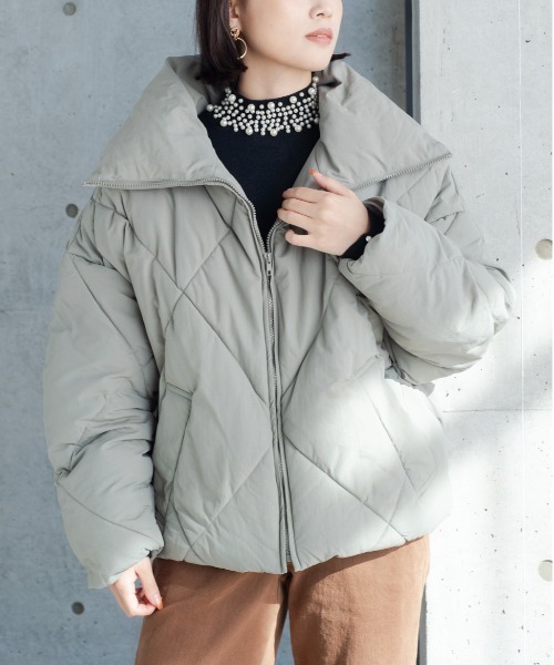 Meli rich（メリーリッチ）の「BIGダイヤキルトフェイクダウンジャケット（ダウンジャケット/コート・レディース・ブラック/アイボリー/モカ/グレイッシュベージュ/ブラウン系その他/ブラック系その他/ホワイト系その他/ライトカーキ・MEDIUM）」の22枚目の写真