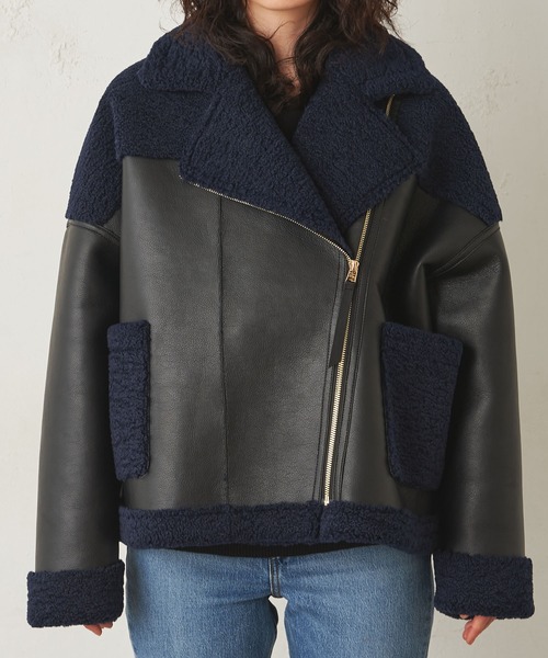 Lui's（ルイス）の「フェイクムートンライダースジャケット（ライダースジャケット・レディース・ネイビー/ダークブラウン・FREE）」の8枚目の写真