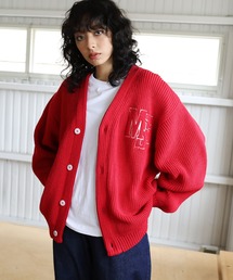サガラ刺繍ワッペン畦編み ルーズシルエットカーディガン