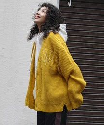 サガラ刺繍ワッペン畦編み ルーズシルエットカーディガン