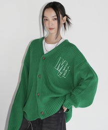 サガラ刺繍ワッペン畦編み ルーズシルエットカーディガン