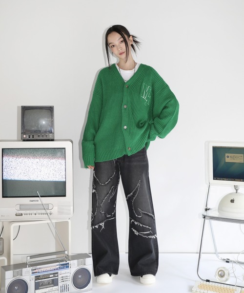 MSG（エムエスジー）の「サガラ刺繍ワッペン畦編み ルーズシルエットカーディガン（カーディガン/ボレロ・メンズ・マスタード/ブラック/ネイビー/ブラウン系/ブルー/グレー系/チャコール/ダークグリーン/レッド/イエロー/グリーン/ロイヤルブルー/杢グレー/ワイン/ホワイト/パープル・L/S/M/XL）」の21枚目の写真