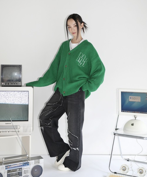 MSG（エムエスジー）の「サガラ刺繍ワッペン畦編み ルーズシルエットカーディガン（カーディガン/ボレロ・メンズ・マスタード/ブラック/ネイビー/ブラウン系/ブルー/グレー系/チャコール/ダークグリーン/レッド/イエロー/グリーン/ロイヤルブルー/杢グレー/ワイン/ホワイト/パープル・L/S/M/XL）」の20枚目の写真