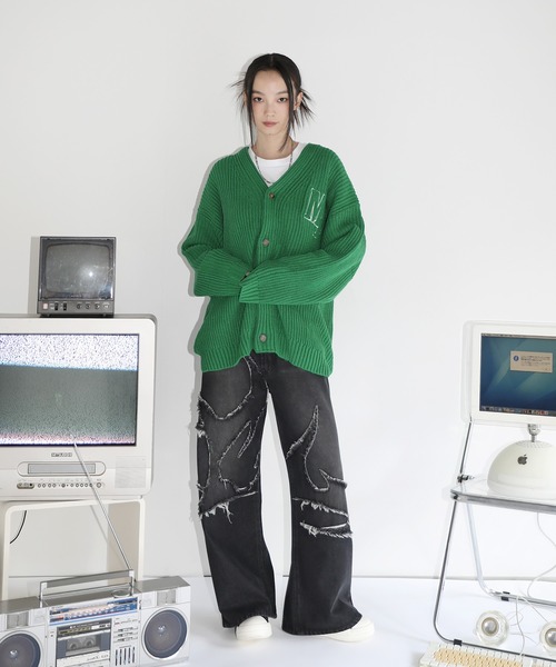 MSG（エムエスジー）の「サガラ刺繍ワッペン畦編み ルーズシルエット