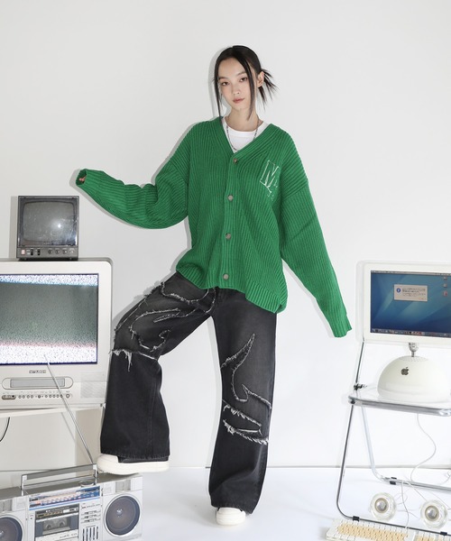 MSG（エムエスジー）の「サガラ刺繍ワッペン畦編み ルーズシルエットカーディガン（カーディガン/ボレロ・メンズ・マスタード/ブラック/ネイビー/ブラウン系/ブルー/グレー系/チャコール/ダークグリーン/レッド/イエロー/グリーン/ロイヤルブルー/杢グレー/ワイン/ホワイト/パープル・L/S/M/XL）」の18枚目の写真