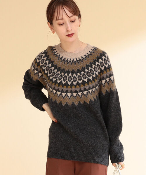 Ray BEAMS（レイビームス）の「Ray BEAMS / ノルディック ジャカード クルーネック ニット（ニット/セーター・レディース・ベージュ/グレー・ONE SIZE）」の12枚目の写真