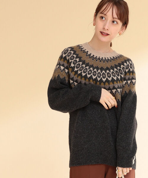 Ray BEAMS（レイビームス）の「Ray BEAMS / ノルディック ジャカード クルーネック ニット（ニット/セーター・レディース・ベージュ/グレー・ONE SIZE）」の11枚目の写真