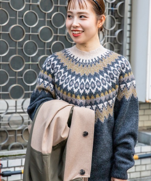 Ray BEAMS（レイビームス）の「Ray BEAMS / ノルディック ジャカード クルーネック ニット（ニット/セーター・レディース・ベージュ/グレー・ONE SIZE）」の16枚目の写真