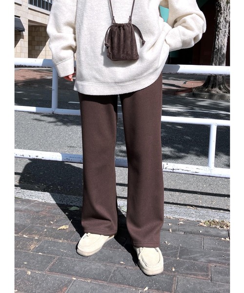 セール】ぬくぬく暖か！美シルエット裏起毛セミワイドリブパンツ