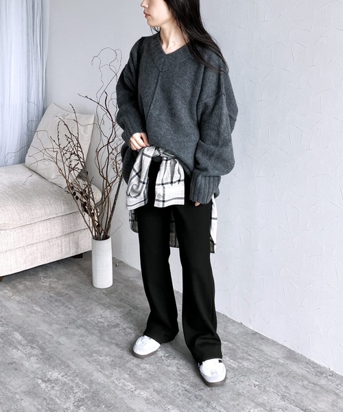 reca(レカ)の「ぬくぬく暖か!美シルエット裏起毛セミワイドリブパンツ(その他パンツ・レディース・モカ/ブラック/グレイッシュベージュ/チャコール/ネイビー/ヘザーグレー/オリーブ/ブラウン/ワイン・M/MT/XL/L)」の19枚目の写真