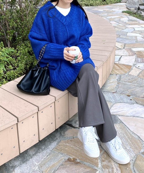 reca(レカ)の「ぬくぬく暖か!美シルエット裏起毛セミワイドリブパンツ(その他パンツ・レディース・モカ/ブラック/グレイッシュベージュ/チャコール/ネイビー/ヘザーグレー/オリーブ/ブラウン/ワイン・M/MT/XL/L)」の20枚目の写真