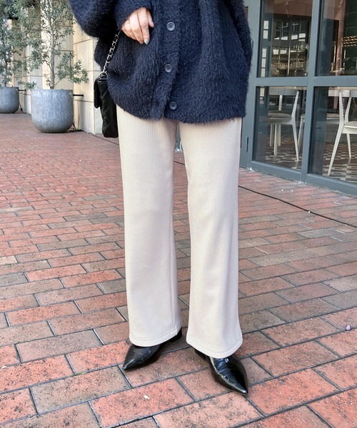 セール】ぬくぬく暖か！美シルエット裏起毛セミワイドリブパンツ