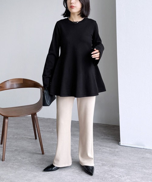 セール】ぬくぬく暖か！美シルエット裏起毛セミワイドリブパンツ