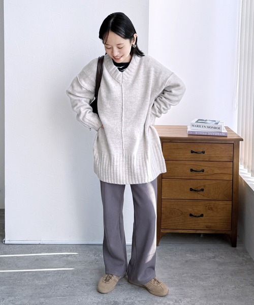 セール】ぬくぬく暖か！美シルエット裏起毛セミワイドリブパンツ