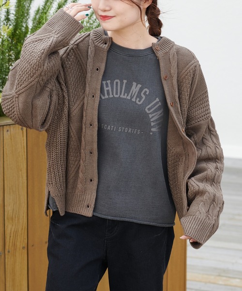 PUAL CE CIN（ピュアルセシン）の「ケーブルニットカーディガン（カーディガン/ボレロ・レディース・ブラウン/グレー/ブルー/スミクロ・FREE）」の9枚目の写真