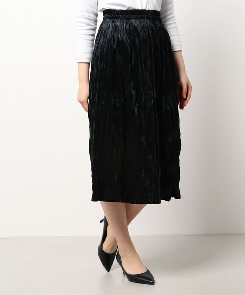 JUGLANS(ユグランス)の「☆ 韓国風。ベロアプリーツスカート(スカート・レディース・ブラック・FREE)」の2枚目の写真