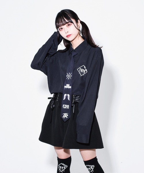 TRAVAS TOKYO（トラバス トウキョウ）の「『TRAVAS TOKYO/トラバス トーキョー』Mad cherubim shirts/ネクタイ付き バックプリントシャツ（シャツ/ブラウス・レディース・ホワイト/ブラック・FREE）」の4枚目の写真