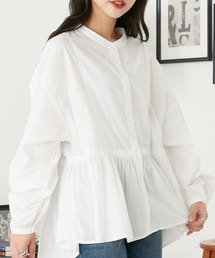 OMNES | 塩縮加工 タイプライター 裾ギャザーバンドカラーシャツ(シャツ/ブラウス)