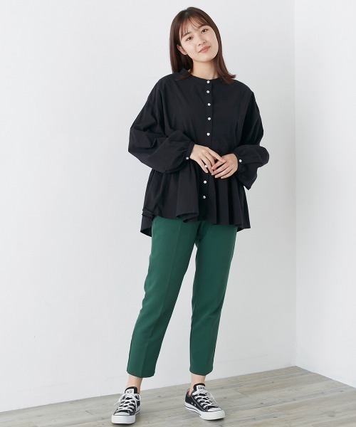 OMNES（オムネス）の「塩縮加工 タイプライター 裾ギャザーバンドカラーシャツ（シャツ/ブラウス・レディース・ホワイト/スカイブルー系/ベージュ/ブラウン/ブラック・FREE）」の15枚目の写真