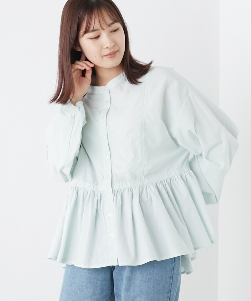 OMNES（オムネス）の「塩縮加工 タイプライター 裾ギャザーバンドカラーシャツ（シャツ/ブラウス・レディース・ホワイト/スカイブルー系/ベージュ/ブラウン/ブラック・FREE）」の20枚目の写真