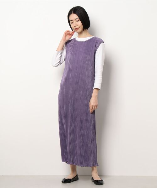 Lace Ladies（レースレディース）の「フレンチスリーブ サテンロングワンピース（ワンピース・レディース・ブラック/グレイッシュベージュ/パープル・S/FREE）」の3枚目の写真