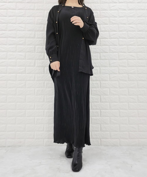 Lace Ladies（レースレディース）の「フレンチスリーブ サテンロングワンピース（ワンピース・レディース・ブラック/グレイッシュベージュ/パープル・S/FREE）」の18枚目の写真