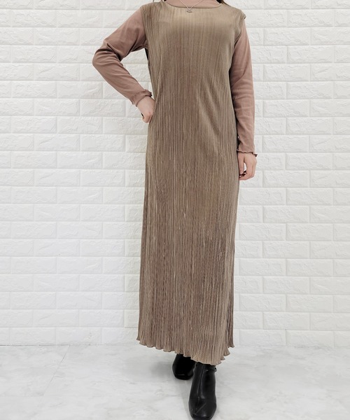 Lace Ladies（レースレディース）の「フレンチスリーブ サテンロングワンピース（ワンピース・レディース・ブラック/グレイッシュベージュ/パープル・S/FREE）」の7枚目の写真