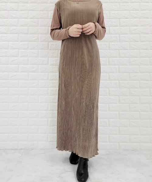 Lace Ladies（レースレディース）の「フレンチスリーブ サテンロングワンピース（ワンピース・レディース・ブラック/グレイッシュベージュ/パープル・S/FREE）」の8枚目の写真