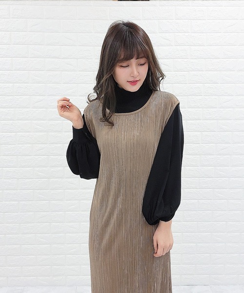 Lace Ladies（レースレディース）の「フレンチスリーブ サテンロングワンピース（ワンピース・レディース・ブラック/グレイッシュベージュ/パープル・S/FREE）」の9枚目の写真