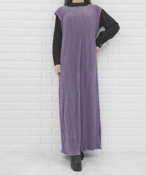 Lace Ladies（レースレディース）の「フレンチスリーブ サテンロングワンピース（ワンピース・レディース・ブラック/グレイッシュベージュ/パープル・S/FREE）」の10枚目の写真