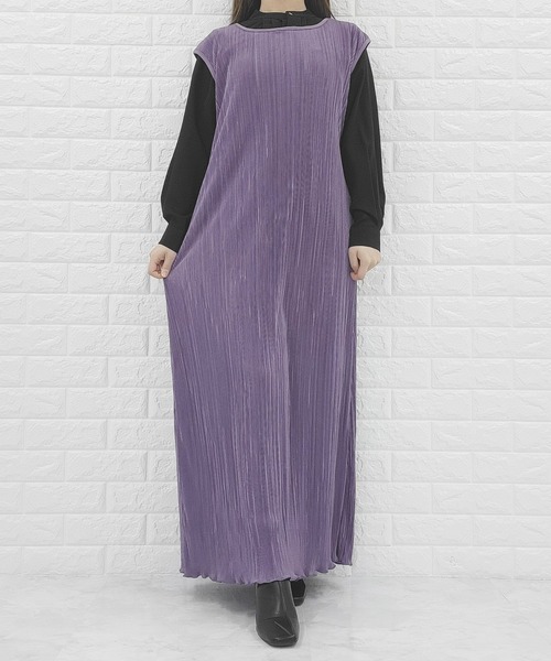 Lace Ladies（レースレディース）の「フレンチスリーブ サテンロングワンピース（ワンピース・レディース・ブラック/グレイッシュベージュ/パープル・S/FREE）」の11枚目の写真