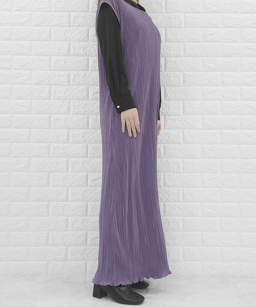 Lace Ladies（レースレディース）の「フレンチスリーブ サテンロングワンピース（ワンピース・レディース・ブラック/グレイッシュベージュ/パープル・S/FREE）」の12枚目の写真