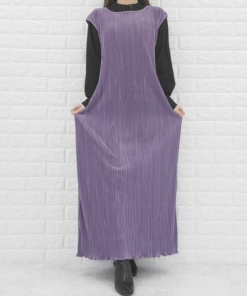 Lace Ladies（レースレディース）の「フレンチスリーブ サテンロングワンピース（ワンピース・レディース・ブラック/グレイッシュベージュ/パープル・S/FREE）」の13枚目の写真