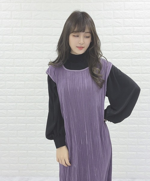 Lace Ladies（レースレディース）の「フレンチスリーブ サテンロングワンピース（ワンピース・レディース・ブラック/グレイッシュベージュ/パープル・S/FREE）」の14枚目の写真