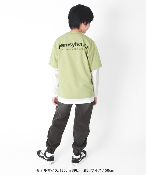 GLAZOS(グラソス)の「【セットアイテム】OE天竺・ドロップショルダー半袖Tシャツ+長袖Tシャツセット(Tシャツ/カットソー・キッズ・パープル/ライム/ベージュ系その他・160cm/170cm/140cm/130cm/150cm)」の4枚目の写真