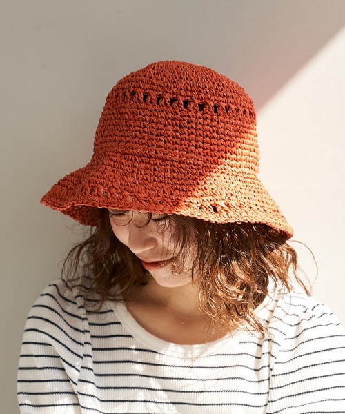 CIAOPANIC TYPY（チャオパニックティピー）の「▽ペーパー編み透かしハット（ハット・レディース・レッド/ブラック/ブラウン・ONE SIZE）」の6枚目の写真