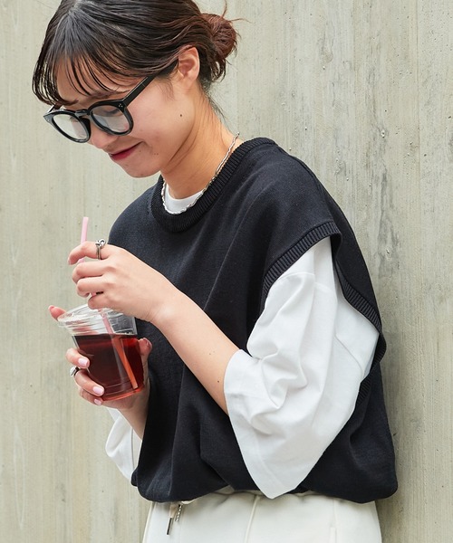 CIAOPANIC TYPY(チャオパニックティピー)の「【インナー付き】アンサンブルニットベスト(ベスト・メンズ・ブラック/グリーン/グレイッシュベージュ/サーモンピンク/サックスブルー・S/M/L)」の7枚目の写真