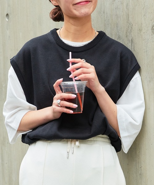 CIAOPANIC TYPY(チャオパニックティピー)の「【インナー付き】アンサンブルニットベスト(ベスト・メンズ・ブラック/グリーン/グレイッシュベージュ/サーモンピンク/サックスブルー・S/M/L)」の6枚目の写真