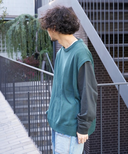 CIAOPANIC TYPY(チャオパニックティピー)の「【インナー付き】アンサンブルニットベスト(ベスト・メンズ・ブラック/グリーン/グレイッシュベージュ/サーモンピンク/サックスブルー・S/M/L)」の18枚目の写真