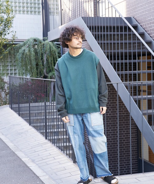 CIAOPANIC TYPY(チャオパニックティピー)の「【インナー付き】アンサンブルニットベスト(ベスト・メンズ・ブラック/グリーン/グレイッシュベージュ/サーモンピンク/サックスブルー・S/M/L)」の21枚目の写真