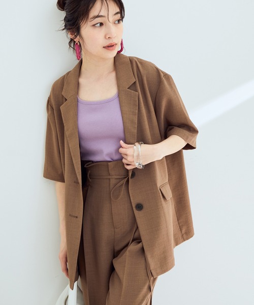 VIS（ビス）の「【セットアップ対応】リネンライクハーフスリーブジャケット【sustainable】（テーラードジャケット・レディース・ホワイト系その他5/ブラウン/ミント・FREE）」の3枚目の写真