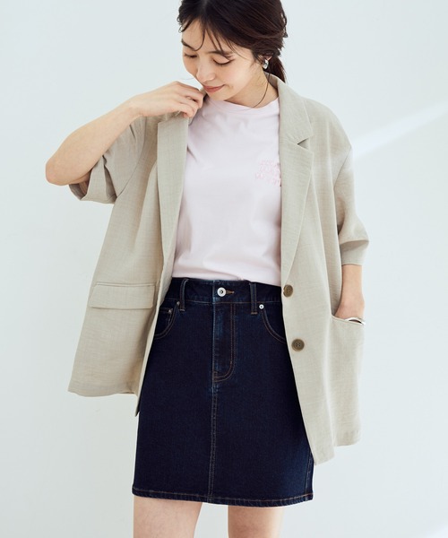 vis今期　新品　リネンライクハーフスリーブジャケット VIS｜【美easy】リネンライクハーフスリーブジャケット【接触冷
