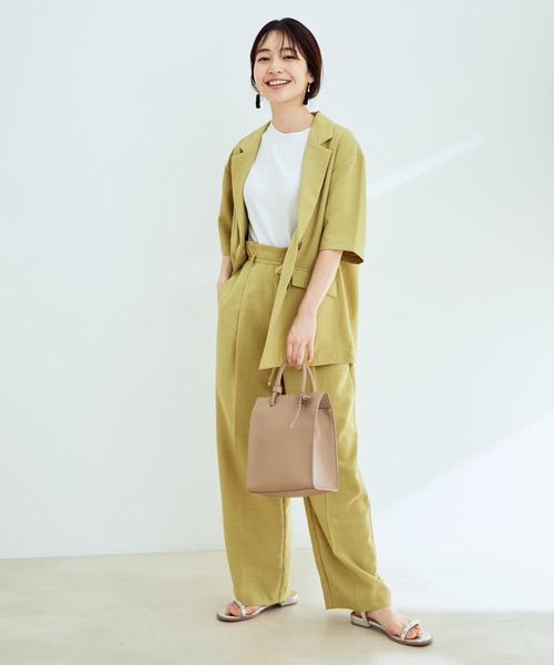 VIS（ビス）の「【セットアップ対応】リネンライクハーフスリーブジャケット【sustainable】（テーラードジャケット・レディース・ホワイト系その他5/ブラウン/ミント・FREE）」の6枚目の写真